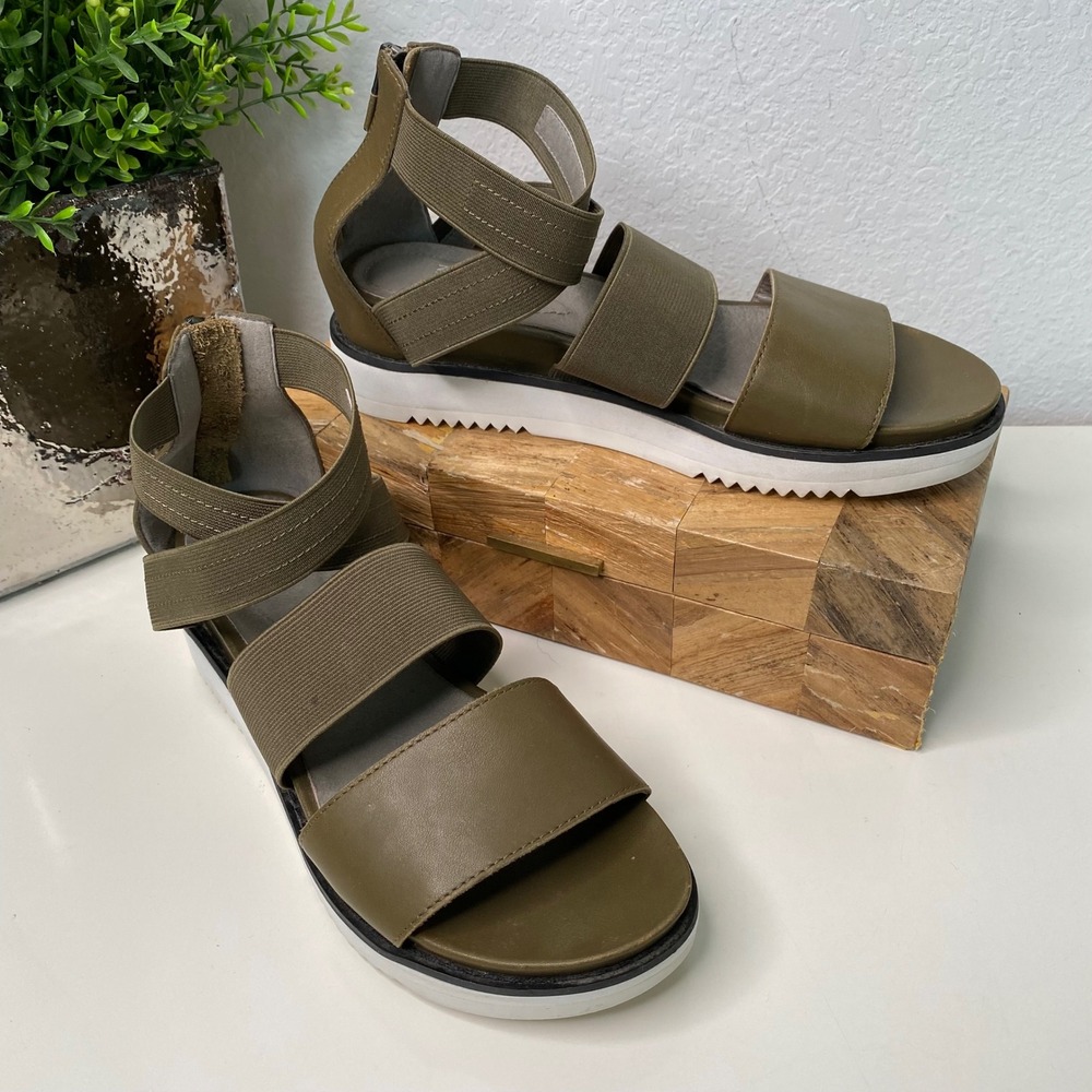 Eileen Fisher Klay Women's Olive Green Leather Elastic Gladiator Sandals 8.5